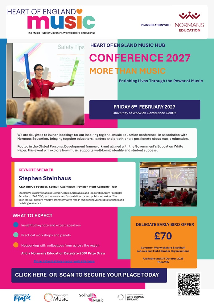 colourful blocks with information about the education conference, see link and events page for full information