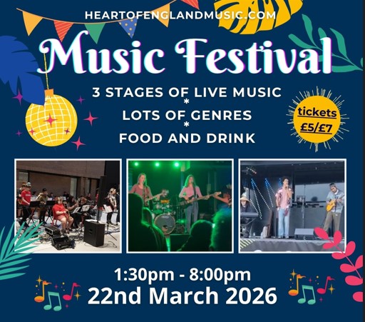 Music festival image with photos of young people performing live on stage